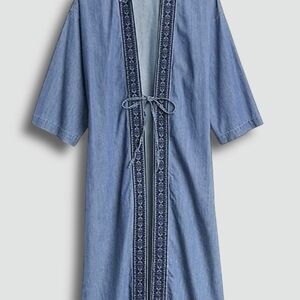 GAP Light Blue Embroidered Chambray Tie-Front Kimono